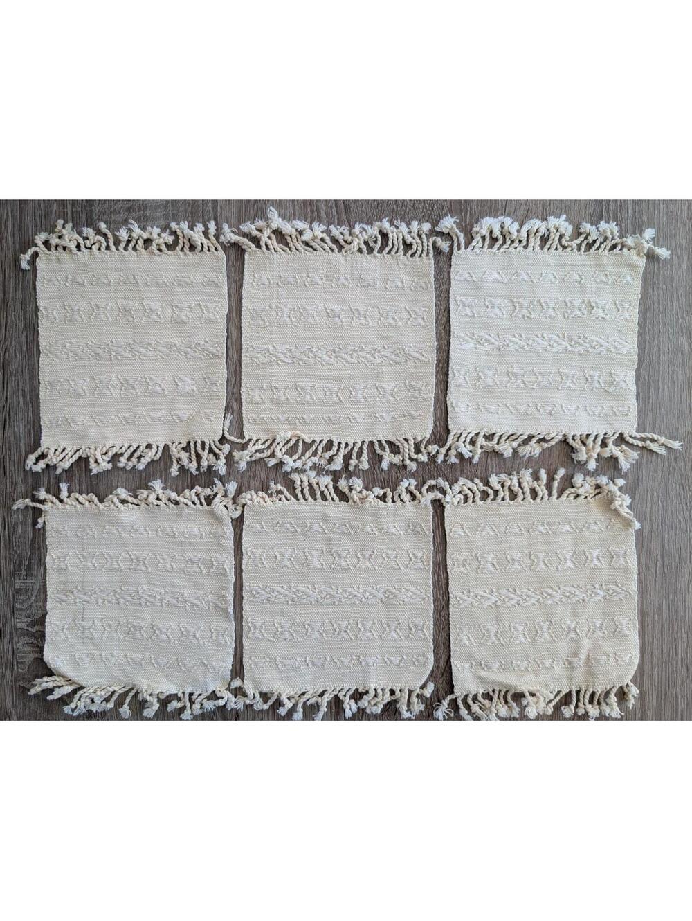 Handwoven Cream Southwestern Aztec Style Mug Rug Coasters Set Of 6 Boho Western